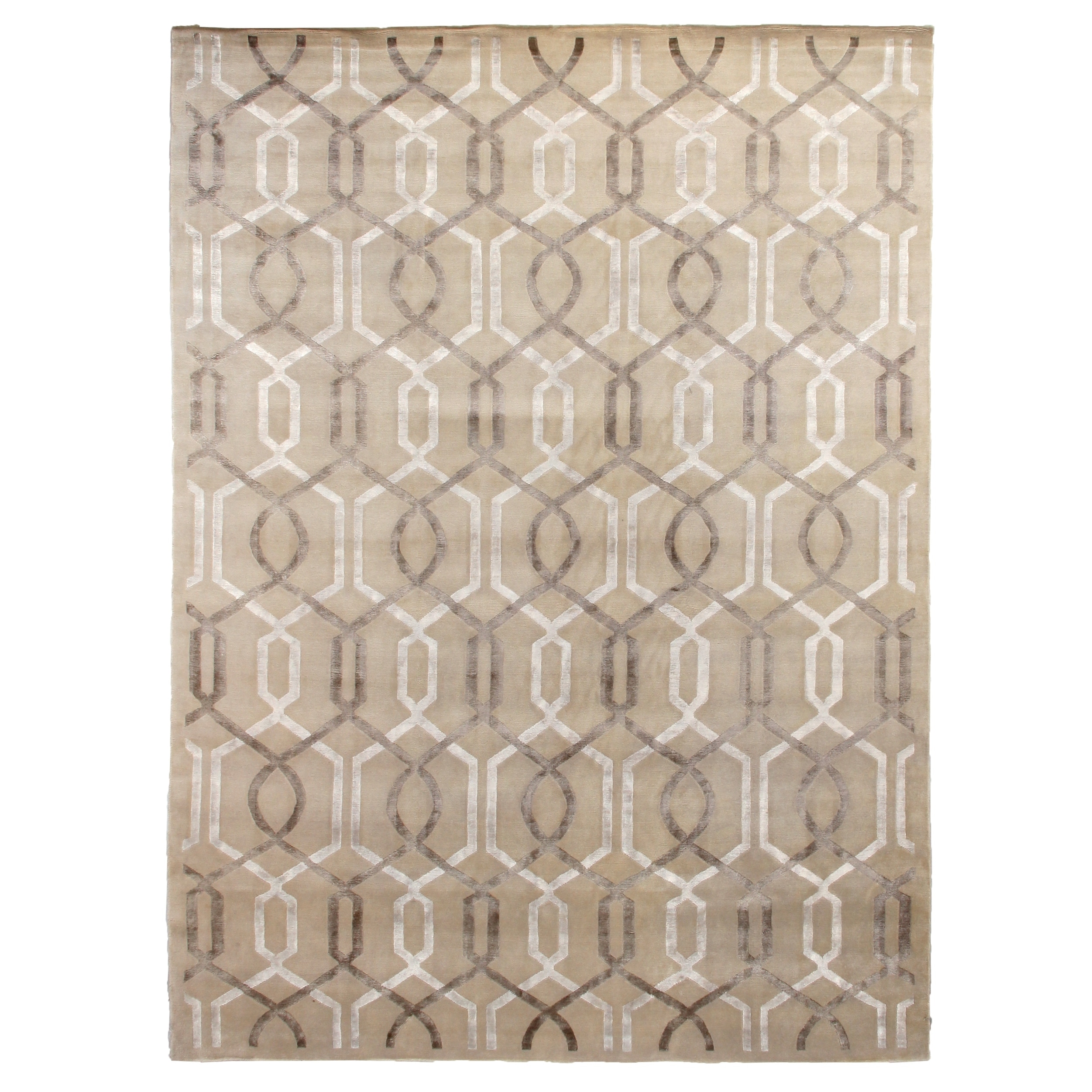 Super Tibetan hand-knotted Wool/Bamboo Silk Beige/Ivory Area Rug