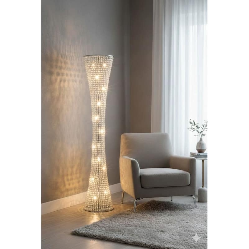 15-Light Clear Crystal Beaded Frame Floor Lamp with Chrome Hardware