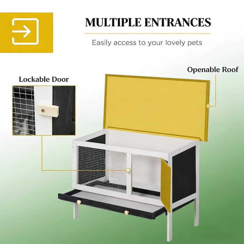 Bunny Cage,Spacious Pet House,Wood Rabbit Hutch is designed for convenient cleaning - Black,Green,White