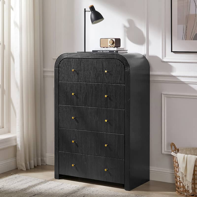 Modern Fluted 5 Drawers Dresser, Wood Chest of Drawers for Bedroom