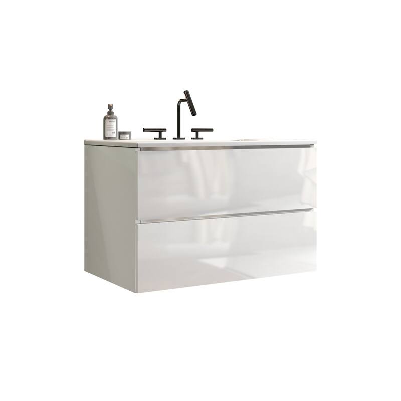 Wall Mounted Bathroom Vanity with Ceramic Sink