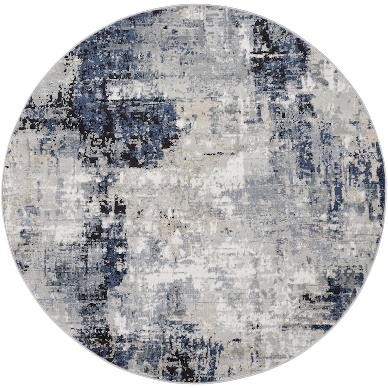 Livabliss Jolie Transitional Abstract Area Rug - Denim - 5'3" x 5'3" Round