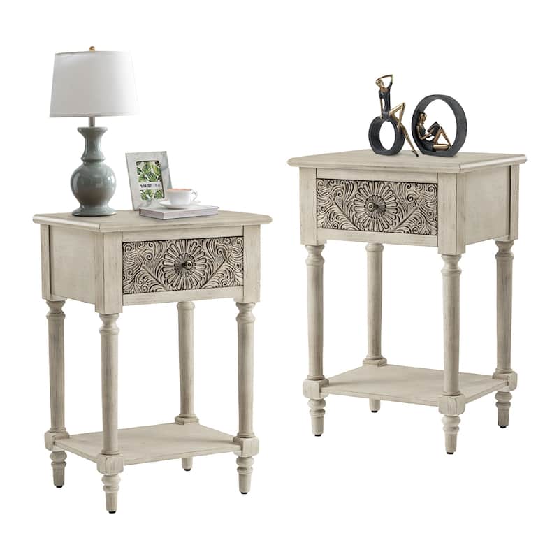 COSIEST Mid-Century Modern Nightstands with Drawer (Set of 2) - Flower 1-Drawer