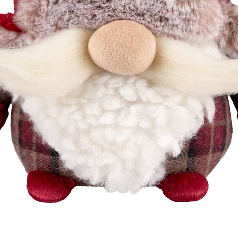 Plush Gnome Christmas Figure in Winter Trapper Hat - 7.75" - Maroon and Brown