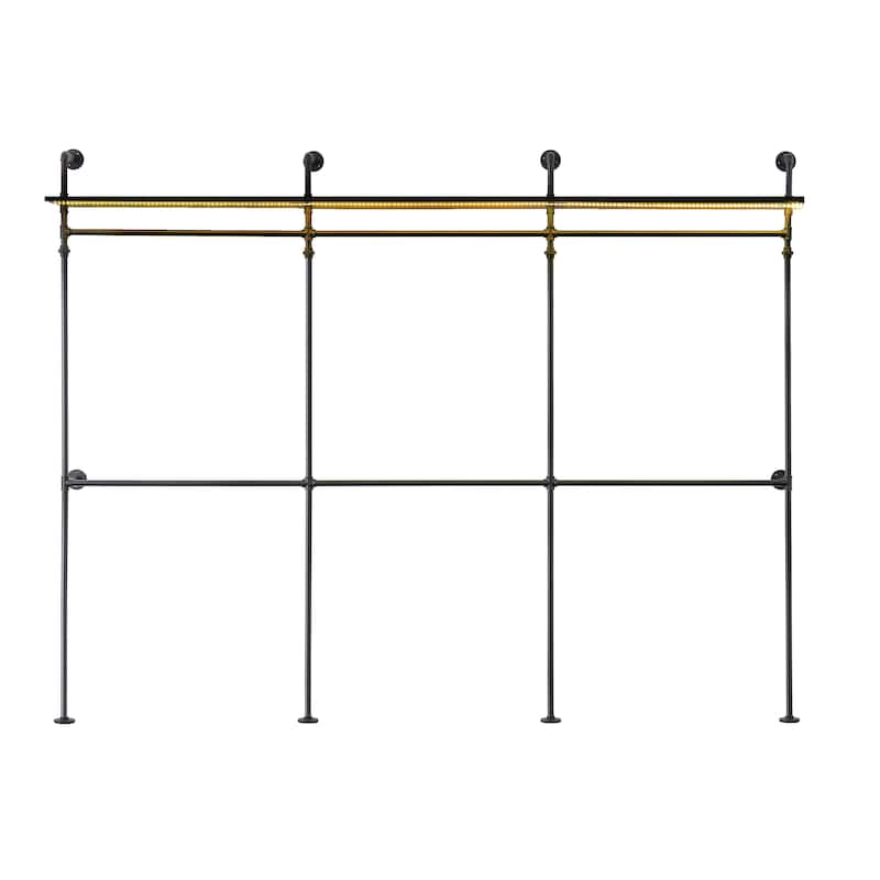 GDF Studio - Carrington Industrial Pipe Clothing Rack with LED Lights, Shelves & Hanging Rods