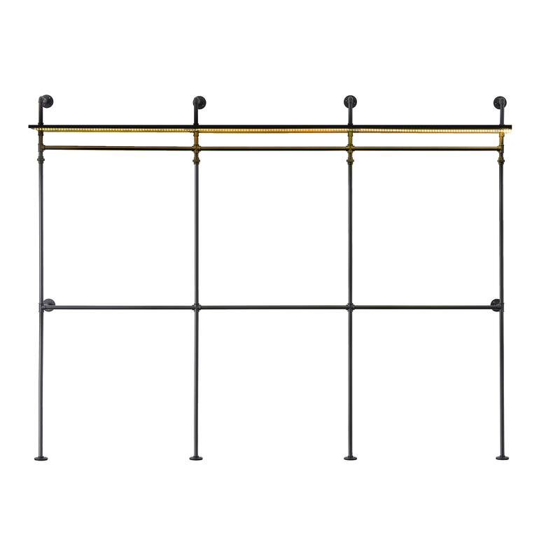 Industrial Pipe Clothing Rack with LED Lights