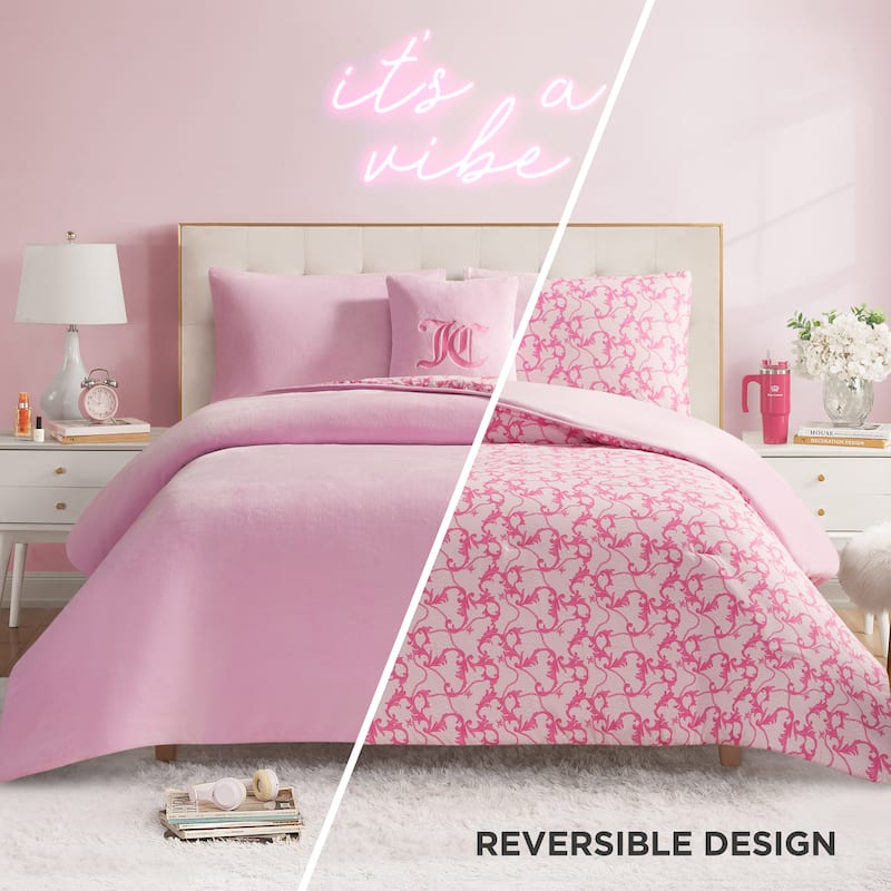 Juicy Couture Solid Plush Reversible Gothic Leopard Comforter Sets