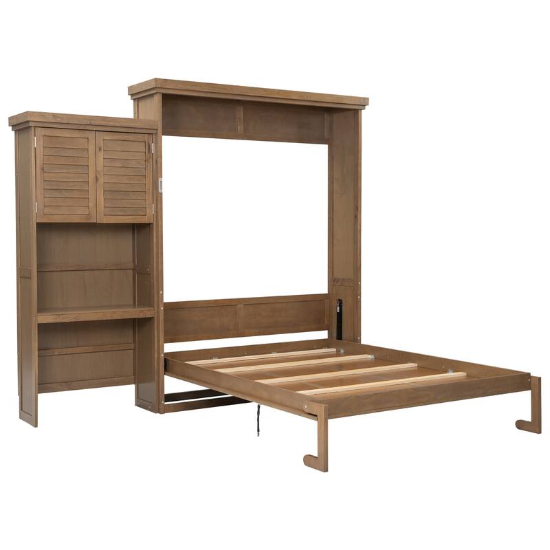 Rustic Hideaway Queen Murphy Bed with Reversible Storage Tower & Louvered Door Front by Harper&Bright Designs