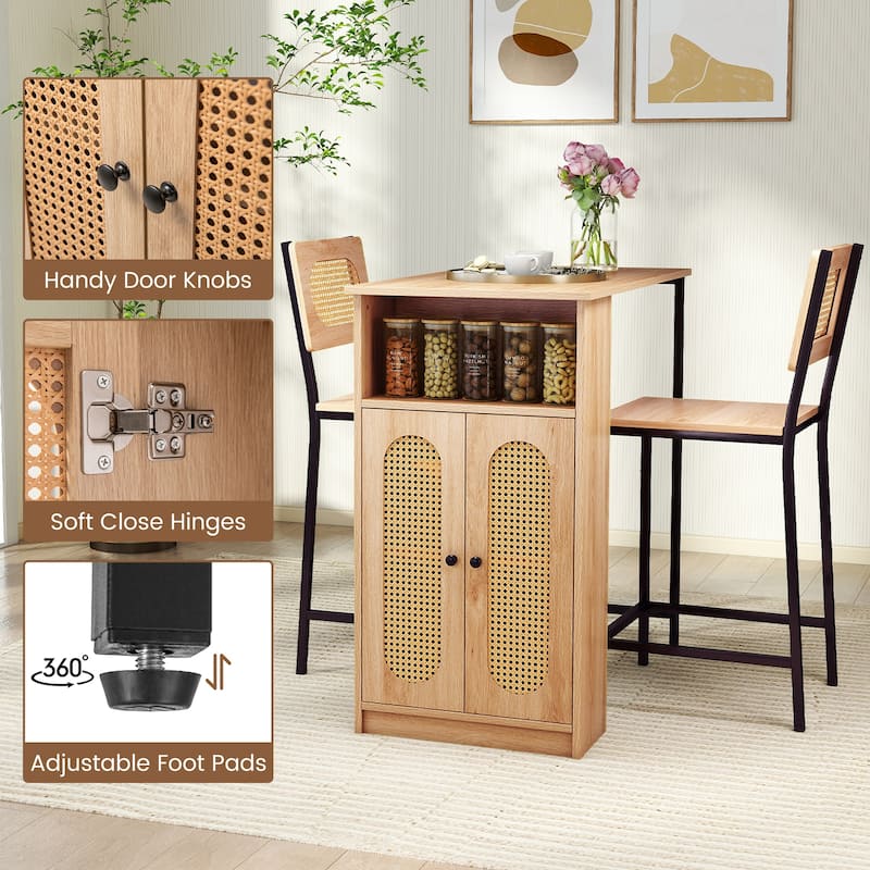 Gymax 3 PCS Bar Table and Chairs Set w/ 2 Bar Stools & Storage Shelves