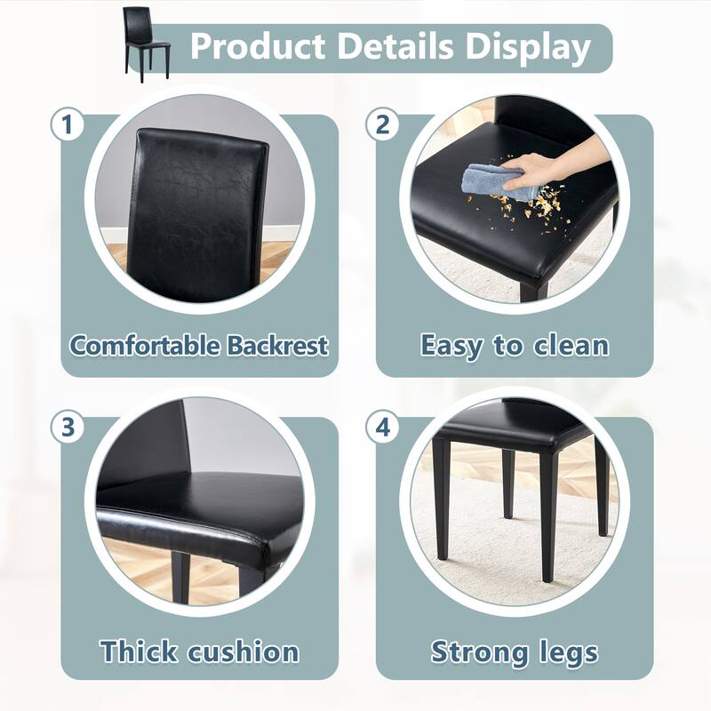 Leather Dining Chair Set of 2 High Back Armless Side Chair Soft Cushion Chair with Metal Legs for Living Room Kitchen