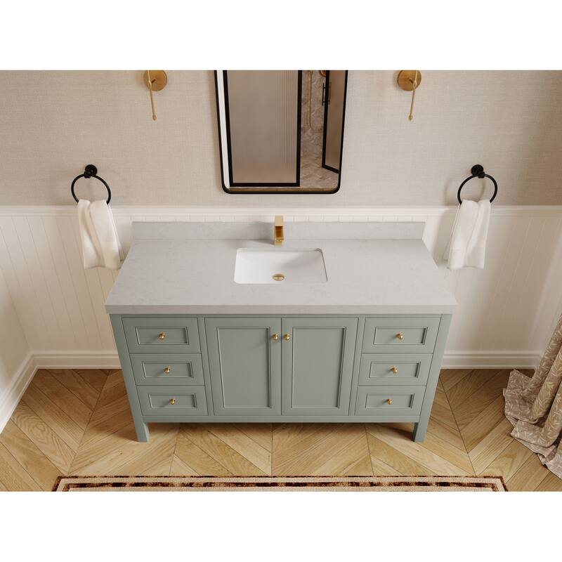 Willow Collections 60 in. W x 22 in. D Nashville Single Sink Bathroom Vanity with Countertop - 2"Carrara Quartz - Evergreen