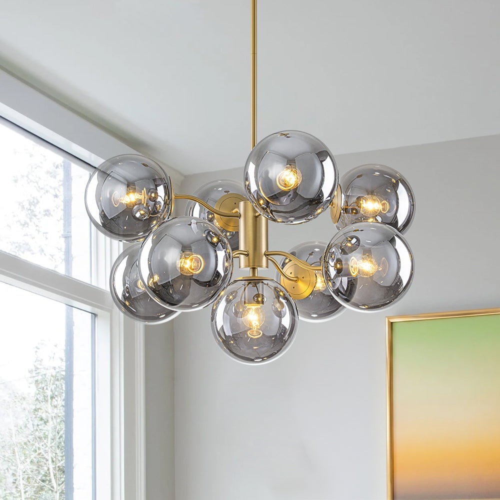 Modern Bloom Smoked Glass Bubble Tiered Sputnik Chandelier