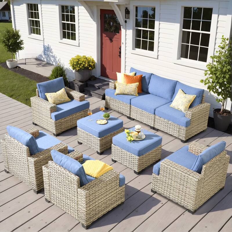 OVIOS 9 Pieces T shaped Patio Set - DiamondBlue