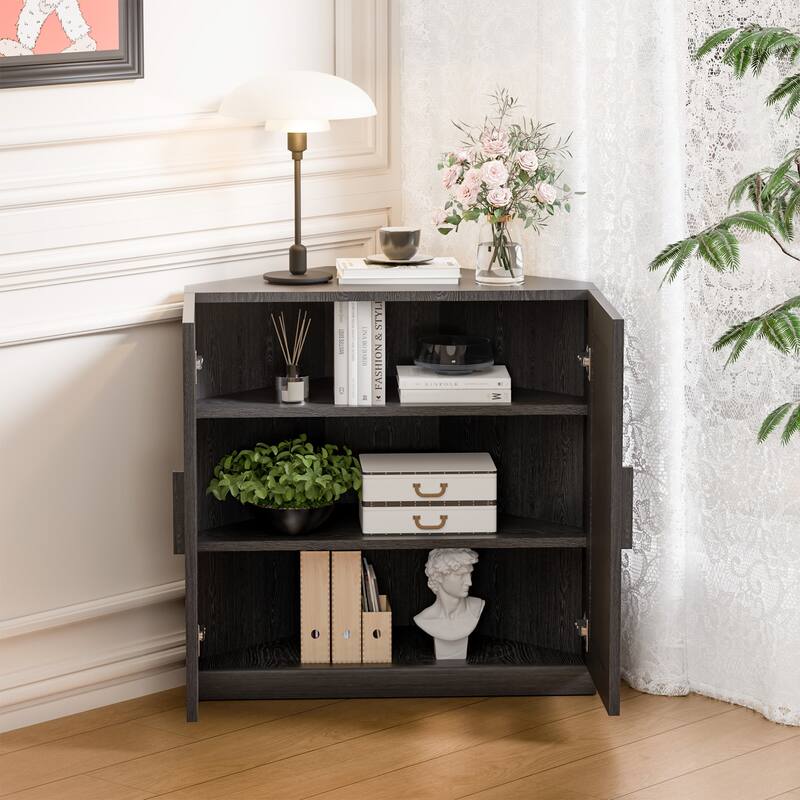 31"H Corner Sideboard Cabinet Free-Standing Corner Storage Organizer