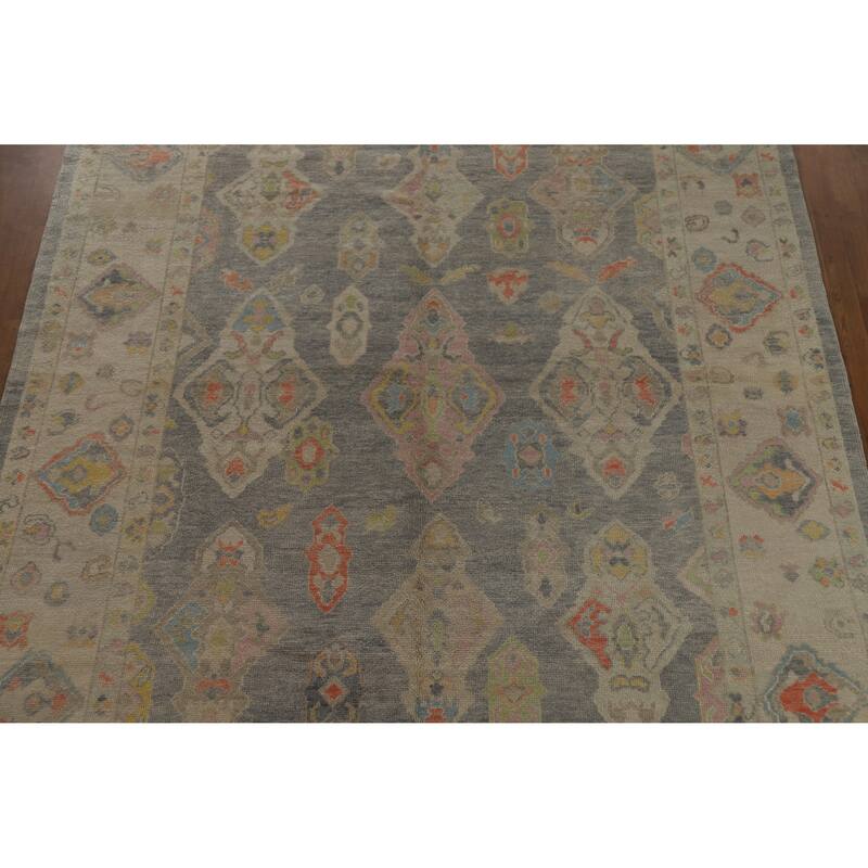 Hand Knotted Oriental 100% Wool Carpet Transitional All-Over Greys & Charcoal Oushak Area Rug - 12' 11'' X 9' 0''