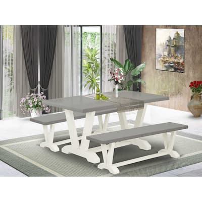 HomeStock 3-Piece Rectangle Natural Oak Finish Solid Wood Top Dining Table with 2-Benches