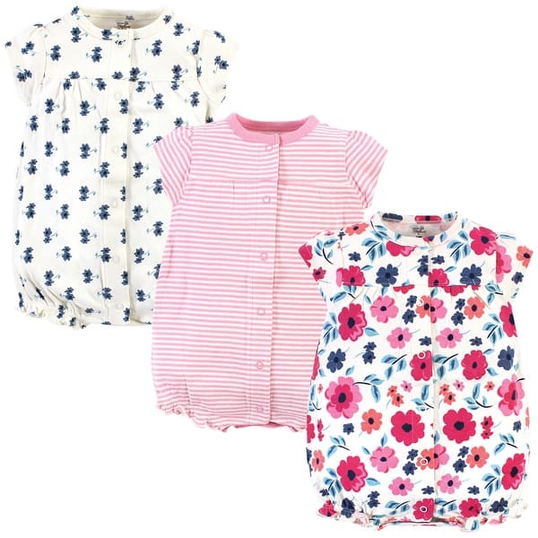 slide 1 of 1, Touched by Nature Baby Girl Organic Cotton Rompers 3pk, Garden Floral 12 - 18 Months - Pink