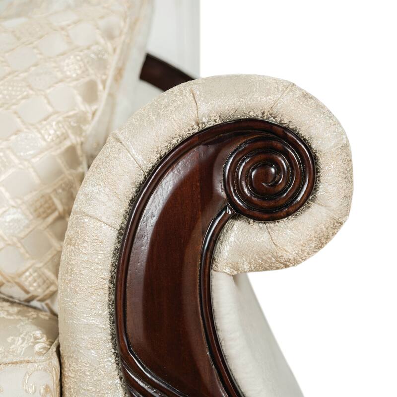 Furniture of America Omira USA Made Traditional 2-Seater Beige and Dark Cherry Loveseat