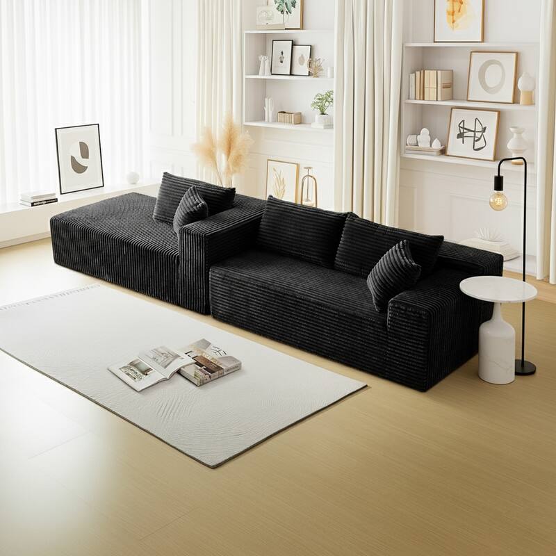 103.54" Flannel L-Shaped High-Density Modern Modular Sectional Sofa with Chaise & Pillows