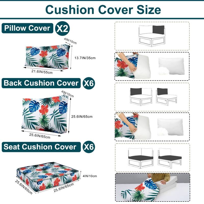 14 Pcs Outdoor Furniture Replacement Cushions Fits 6-seat Sectional Rattan Conversation Set (Only cushions+covers, no sofa.)