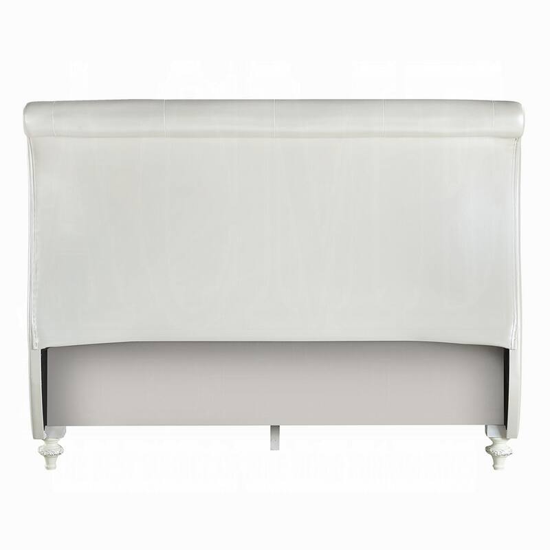 Dorie Twin Bed, Pearl White Faux Leather Victorian Carved w Crystals