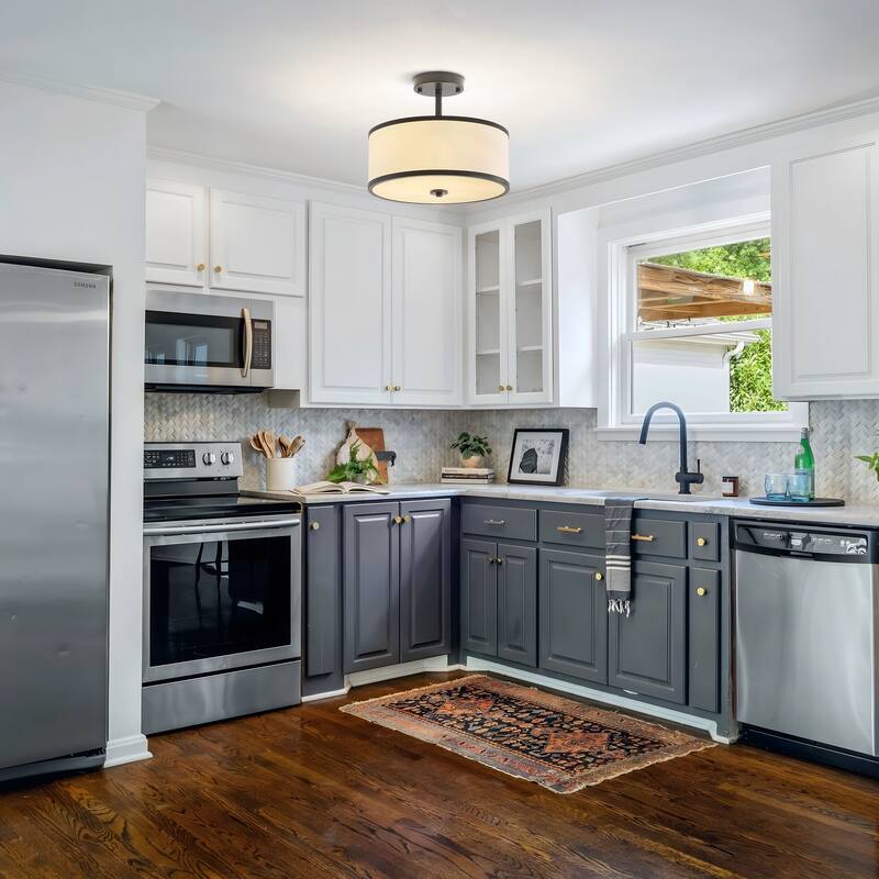 Starsky Modern 3-light Fabric Drum Semi Flush Mount