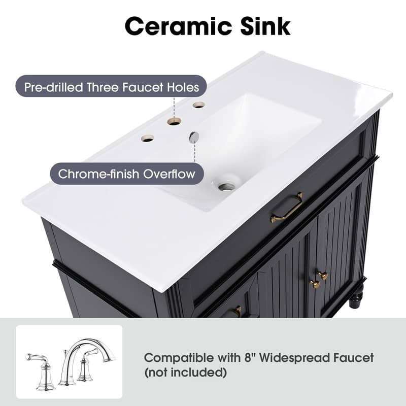 Modern Bathroom Vanity with 36" Ceramic Sink Set, Storage Cabinet with 2 Drawers, Freestanding Bathroom Cabinet