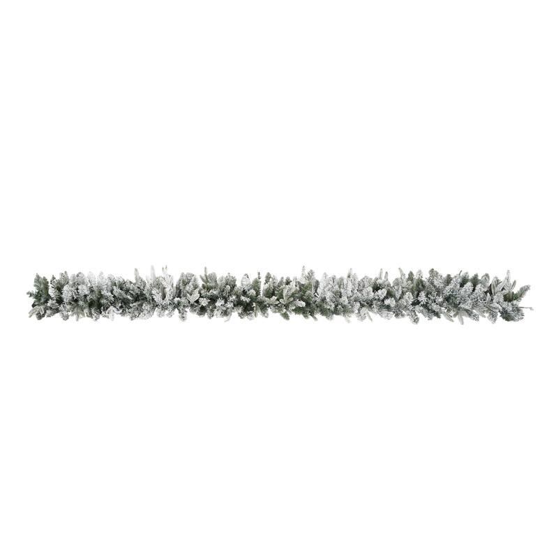 Xmas Snow Garland and Snow Xmas Tree, 3 Pac Snowy Flocked Christmas Decor with LED Lights,9ft Flocked Garland,6ft Flocked Tree