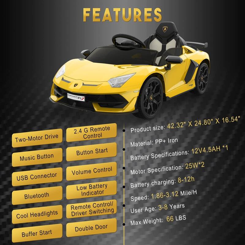 Ride on Car for Kids 12V Licensed Lamborghini Electric Vehicles Battery Powered Sports Car with Control