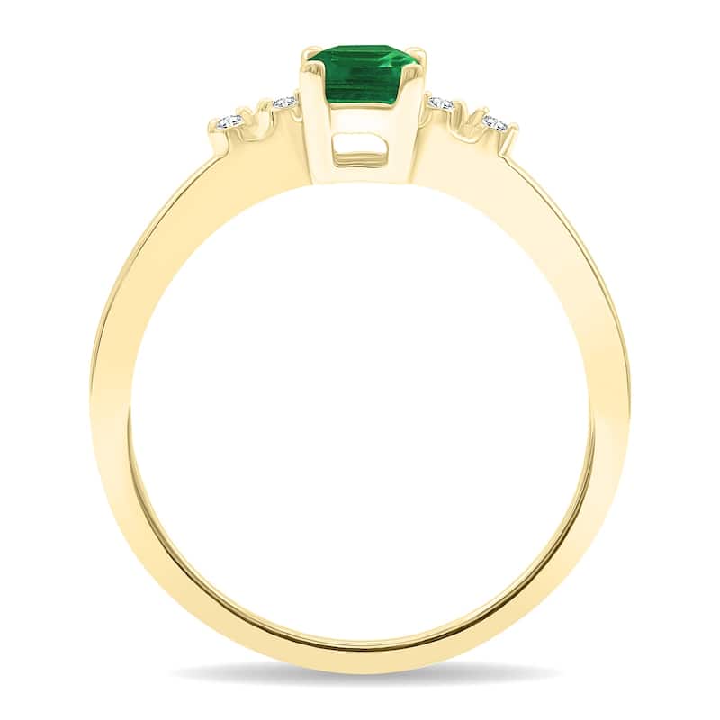 Women's Emerald Cut Emerald and Diamond Sparkle Ring in 10K Yellow Gold