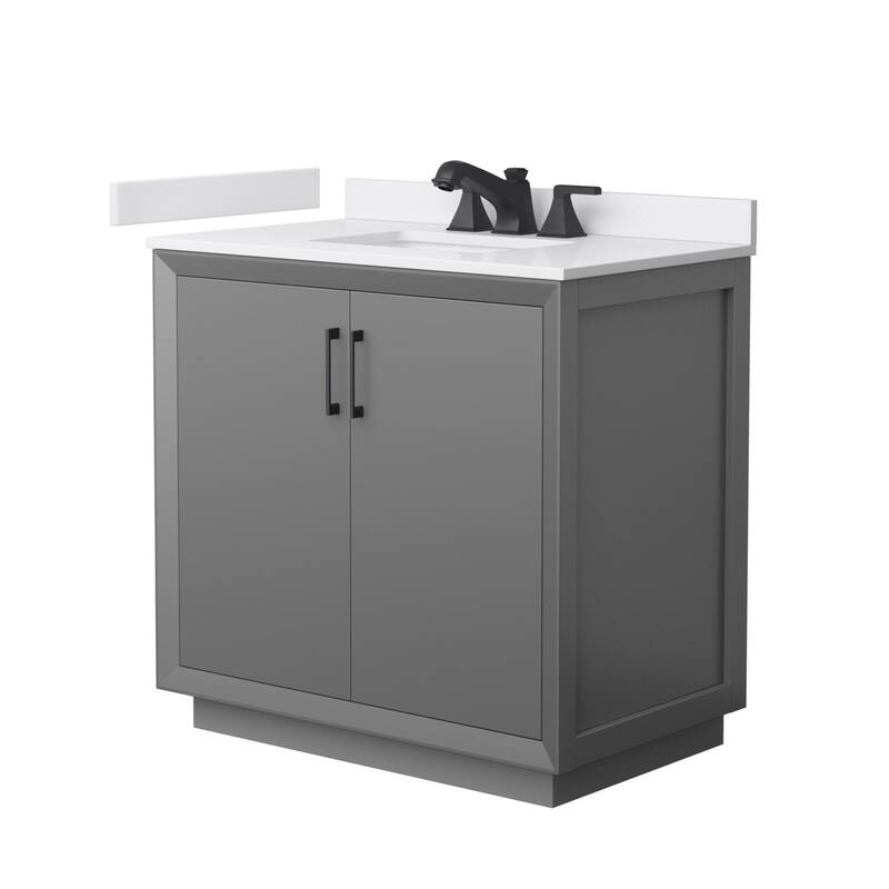 Wyndham Collection WCF4141-36S-VCA-US3MXX Strada 36" Free Standing - Dark Gray / White Cultured Marble Top / Matte
