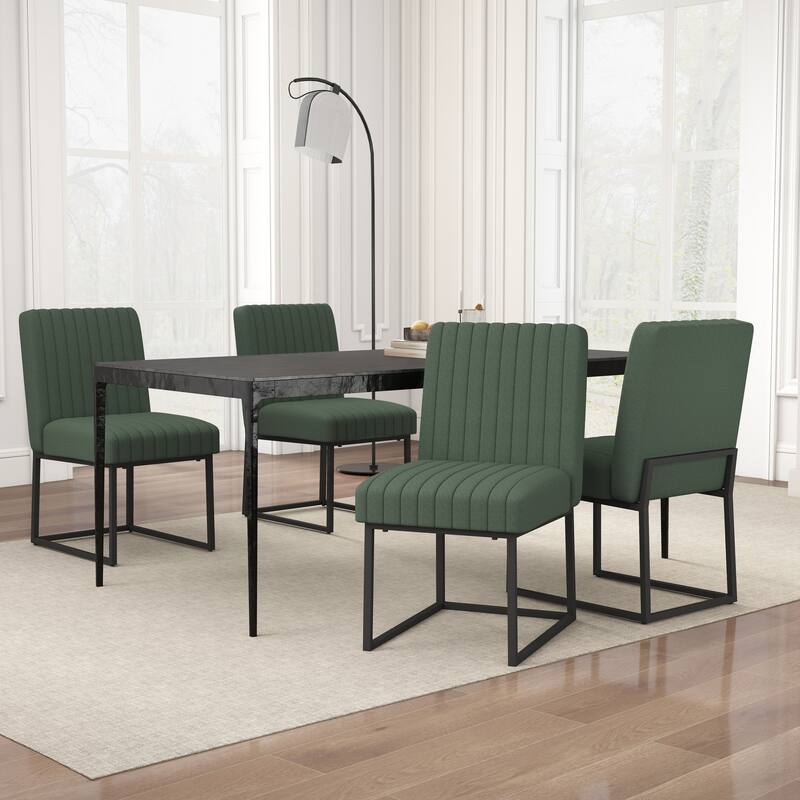 Mid Century Modern Dining Chair with Black Metal Legs - Set of 4 - Green