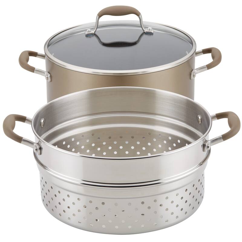 Anolon Advanced Home 8.5-Quart Wide Stockpot with Multi-Function Insert, Bronze