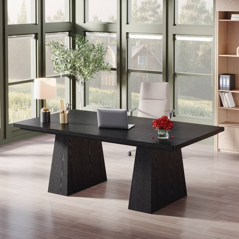 63 Inches Modern Executive Office Desk Large Computer Conference Table - Black