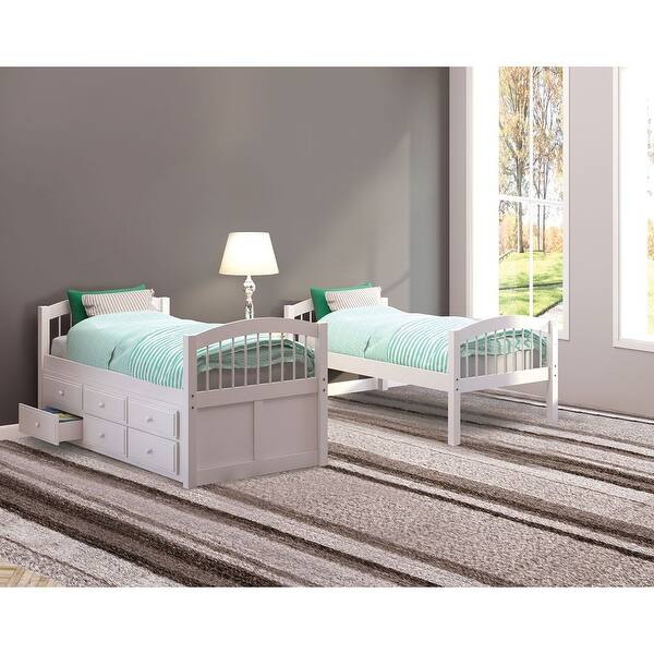 slide 2 of 2, White Twin Over Twin Bunk Bed with Trundle and 3 Drawers White