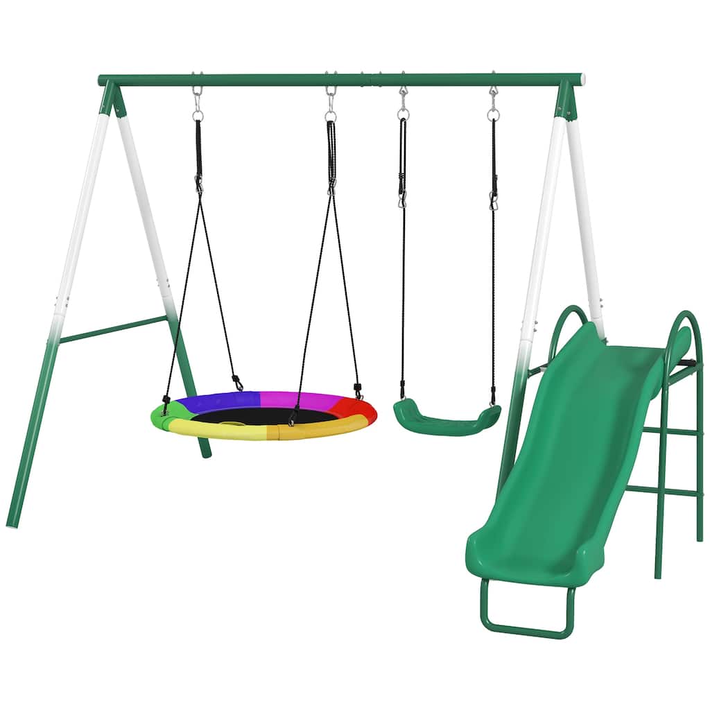 3-in-1 Kids Swing Set Saucer Slide Seat With Waterproof Material - 111.8" L x 91.3" W x 72.8" H
