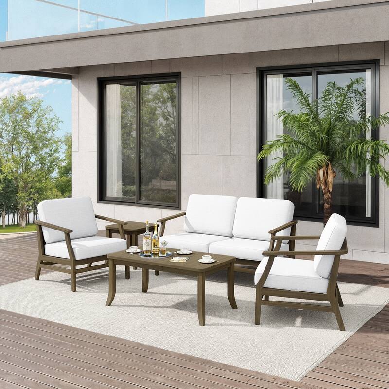 Teak Outdoor Patio Seating Set with Loveseat, Chairs and Tables (5-Piece)