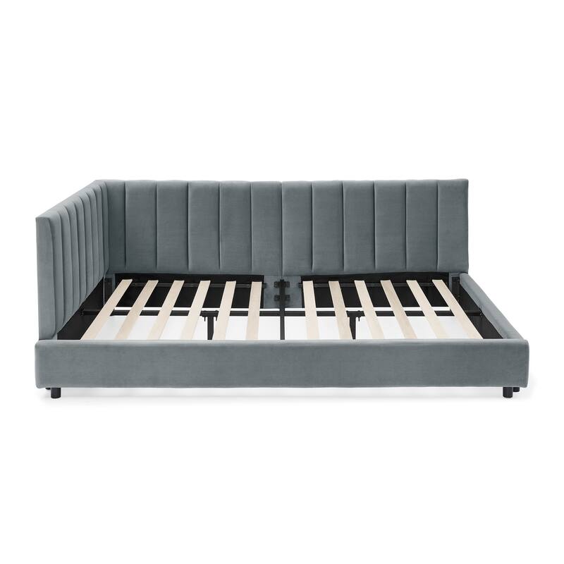 Full Size Velvet Upholstered Daybed with Backrest and Armrests, Gray, Easy Assembly, for Bedroom or Living Room