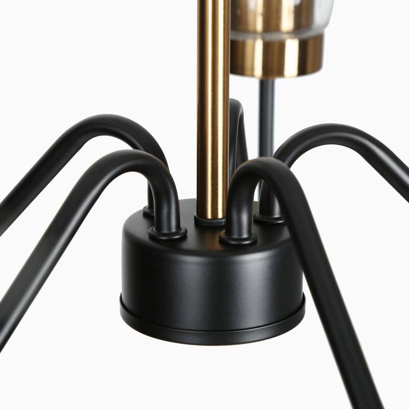 Ivelle Modern 5-Light Black Gold Wheel Chandelier Seeded Glass Pendant Lights for Dining Room - 22 “