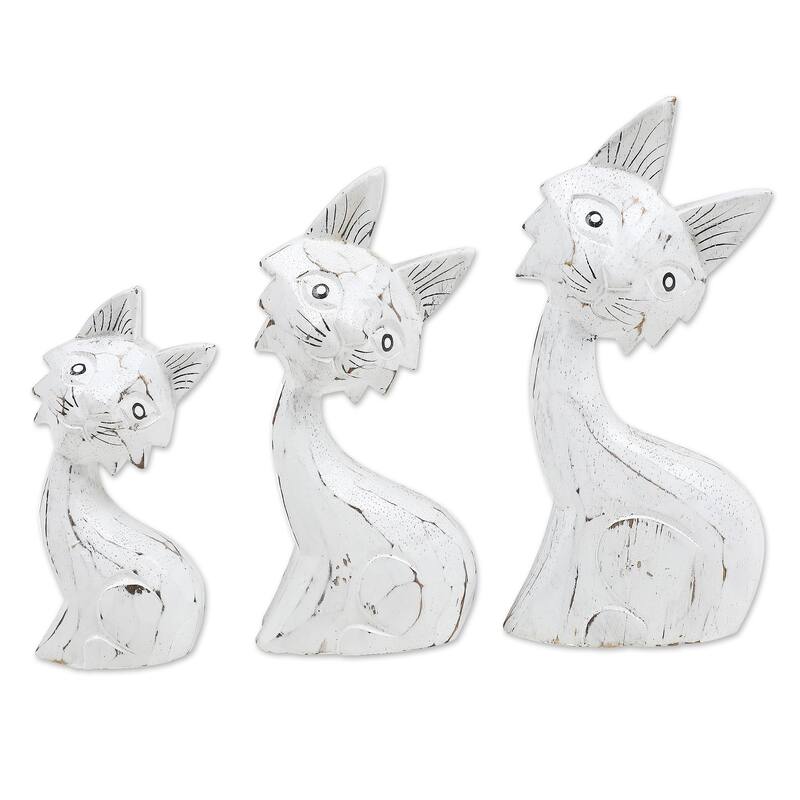Novica Handmade Feline Glances Wood Statuettes (Set Of 3)