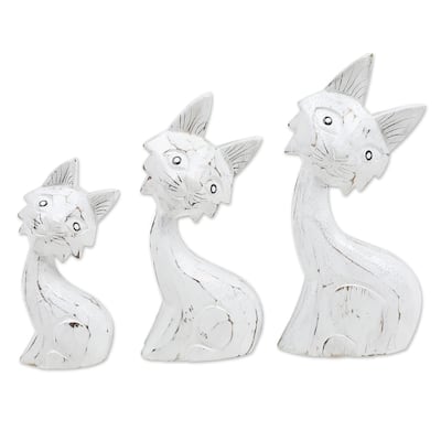 Novica Handmade Feline Glances Wood Statuettes (Set Of 3)