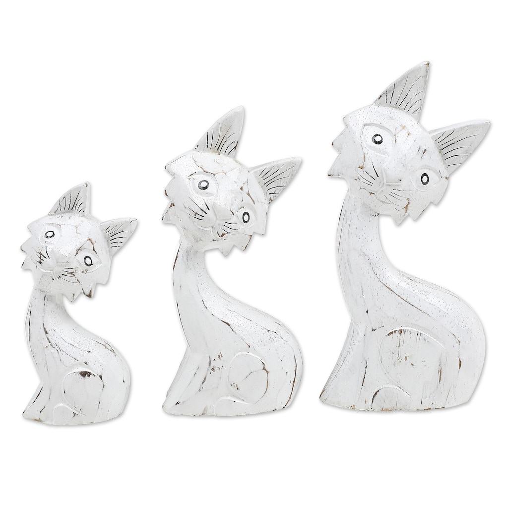 Novica Handmade Feline Glances Wood Statuettes (Set Of 3)