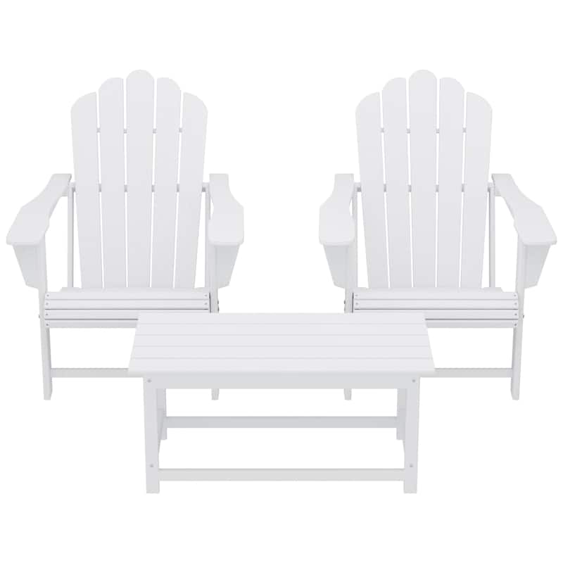 Aderson Outdoor Poly Adirondack Chair Set with Coffee Table - White