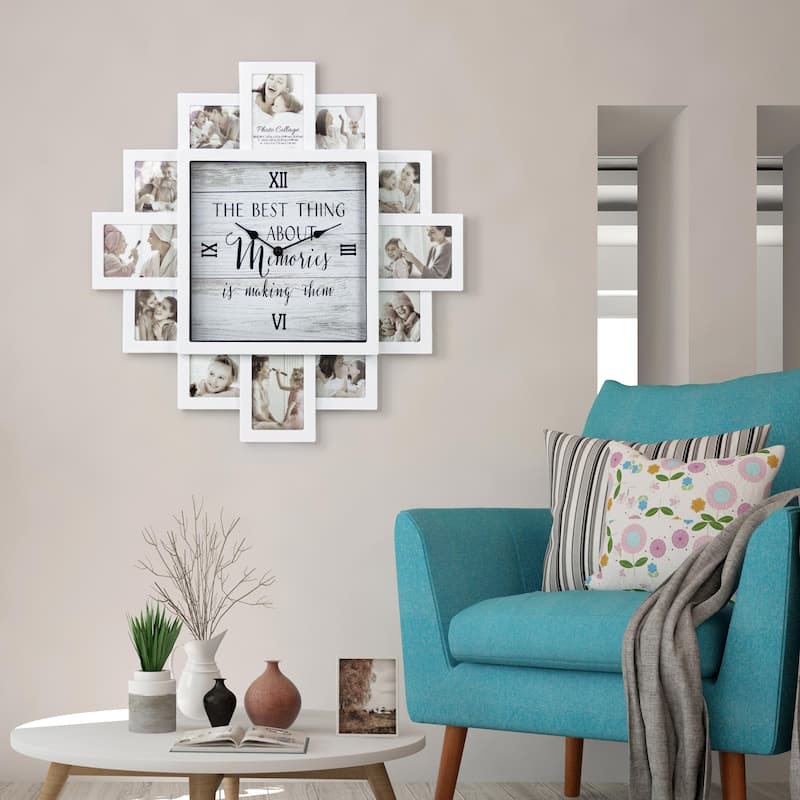 White Farmhouse Shabby-Chic Memories Picture Frame Collage Wall Clock - 20" x 20"