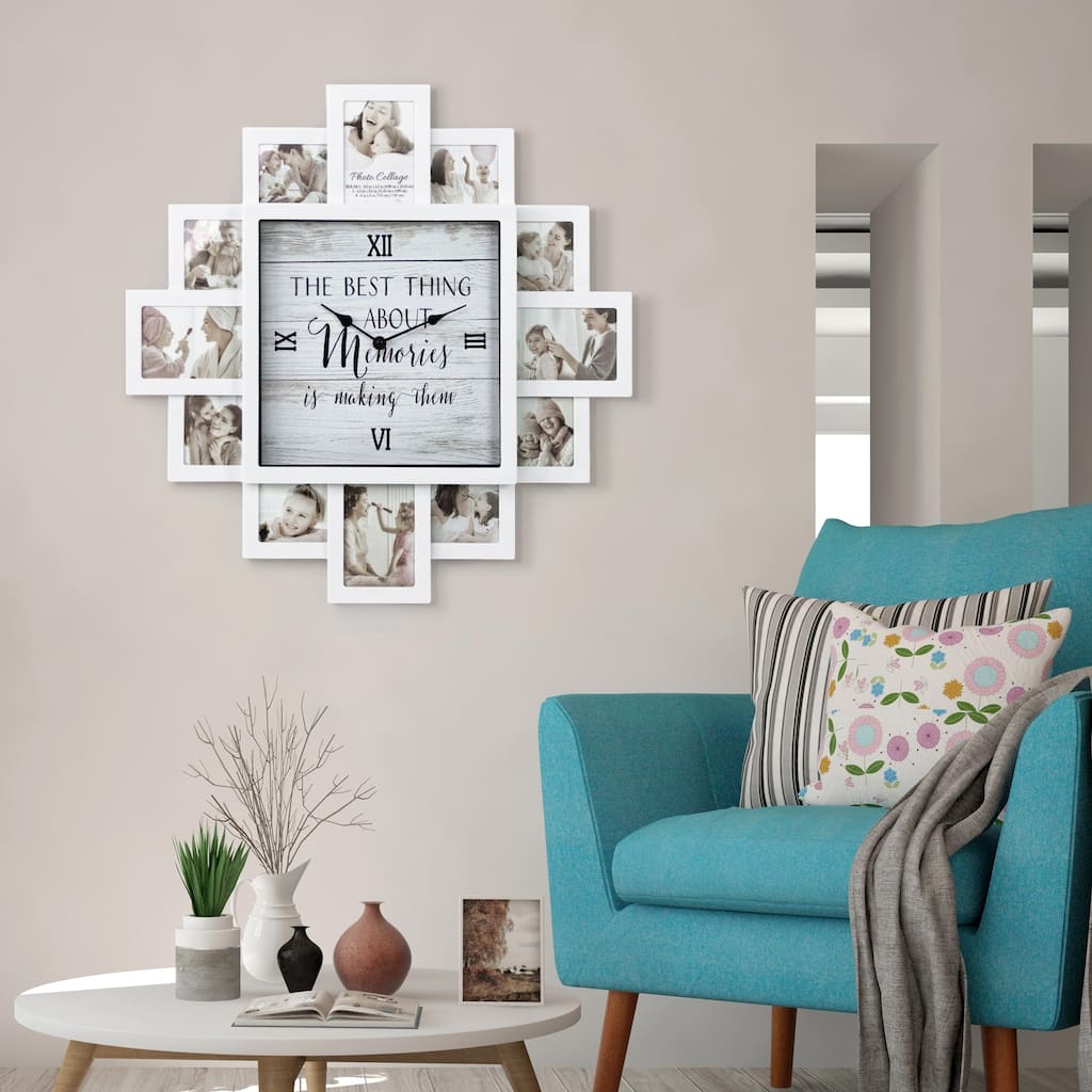 White Farmhouse Shabby-Chic Memories Picture Frame Collage Wall Clock - 20" x 20"