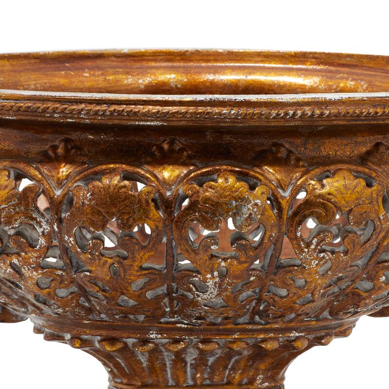Gold Polystone Ornate Decorative Decorative Bowl with Handles