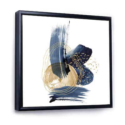 Designart "Landscape of Dark Blue Mountains & Gold Strokes II" Modern Framed Canvas Wall Art Print