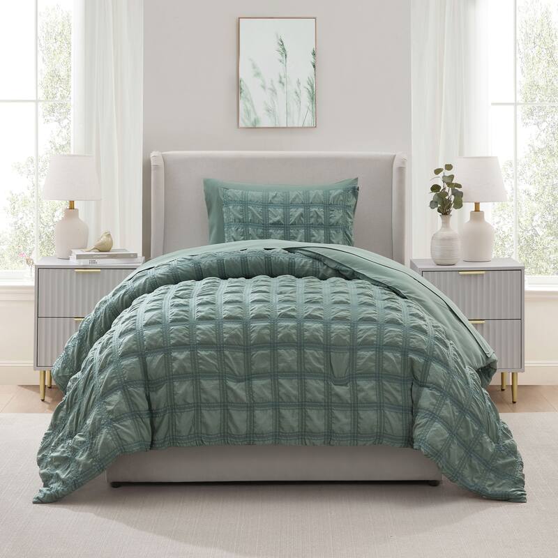 Empyrean Modern Comforter Seer Sucker - Sage Green - Twin