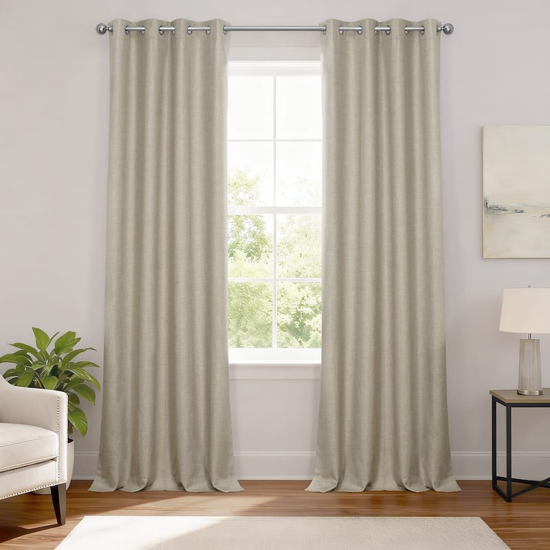 Exclusive Fabrics Solid Performance Linen Grommet Thermal Blackout Curtains for Bedroom & Living Room Curtains Single Panel - 50 X 84 - Light Beige