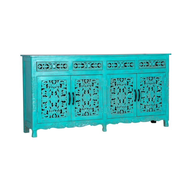 Maadze 71" Long Solid Wood 4 Door Carved Sideboard Buffet